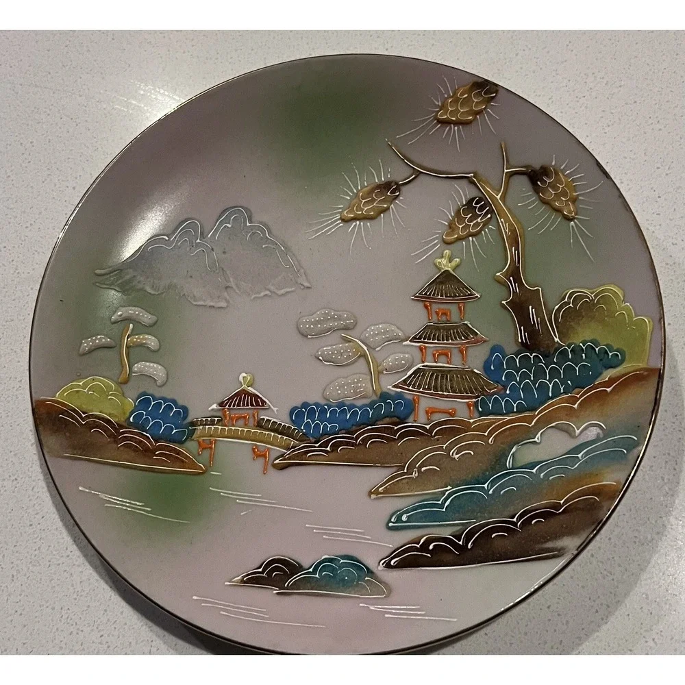Vintage Japanese 3D Hand painted Wall‎ Display Plate 7